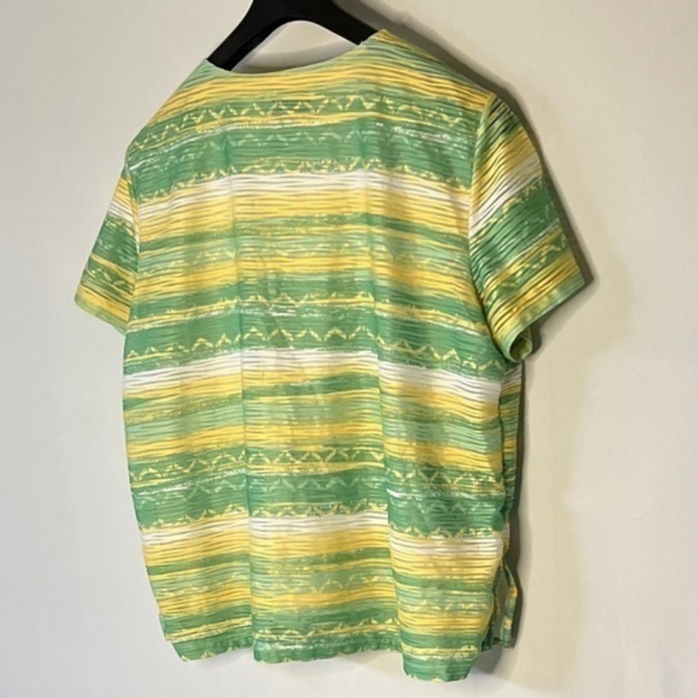 Alfred Dunner Women's Top 1X Green Yellow Stripe Sequins Beaded Blouse Colorful. - Picture 3 of 6